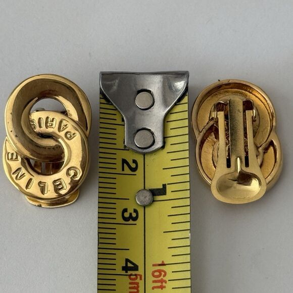 Authentic Celine Paris Interlocking 2 Circles Clip-on Earrings Gold Plated - Picture 4 of 4
